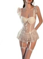Women's sexy sheer lace underwired bodysuit
