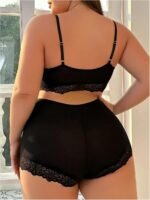 Women Plus Size Contrast Lace Sexy Lingerie Set V Neck Wireless Bra and High Waist Panty 2 Piece Set - Image 2