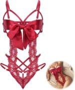 Women's sexy lace bodysuit set with bow detail; Valentine's Day selection