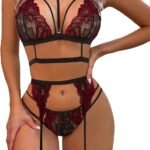 Women's lace bodysuit set with detachable choker and underwired bra/panty