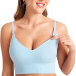 Ribbed Wire-Free Nursing Bra (Long V-Neck, Comfortable Maternity Sleep Bra)