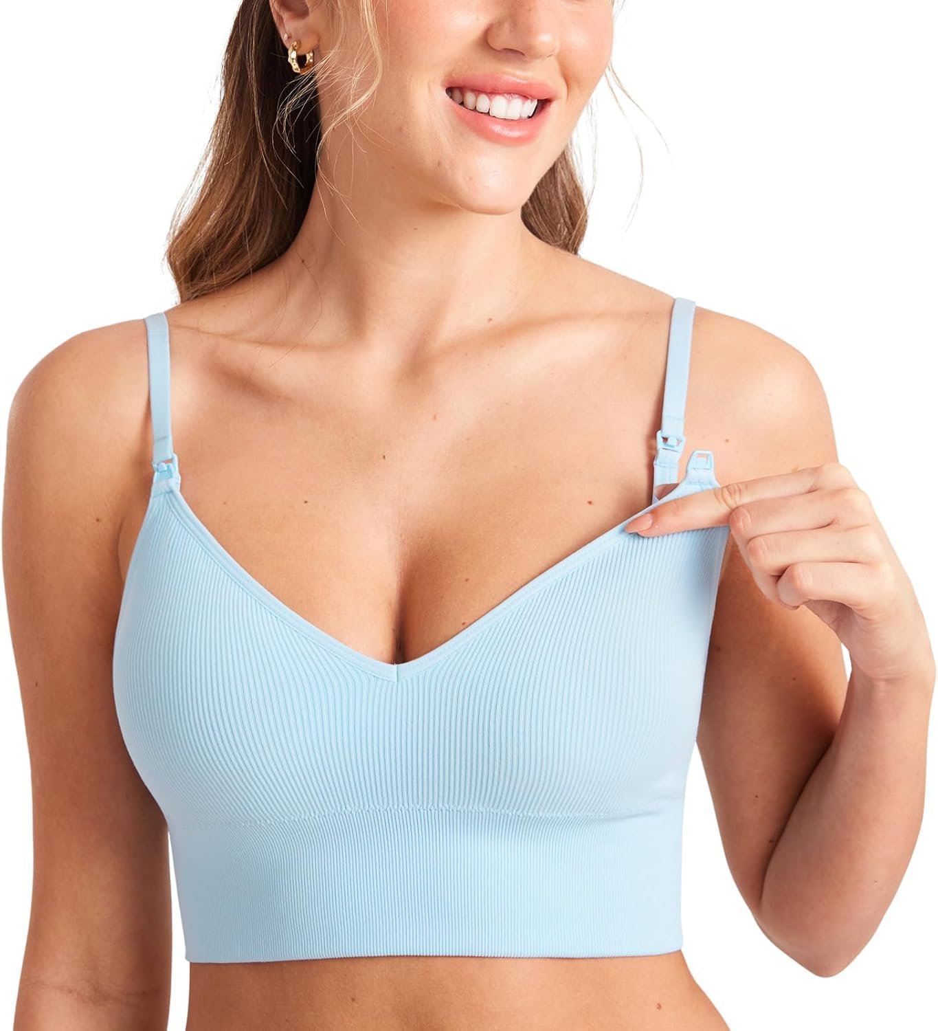 71ms8IP1qeL._AC_SL1500_.jpg Ribbed Wire-Free Nursing Bra (Long V-Neck, Comfortable Maternity Sleep Bra) - Image 1