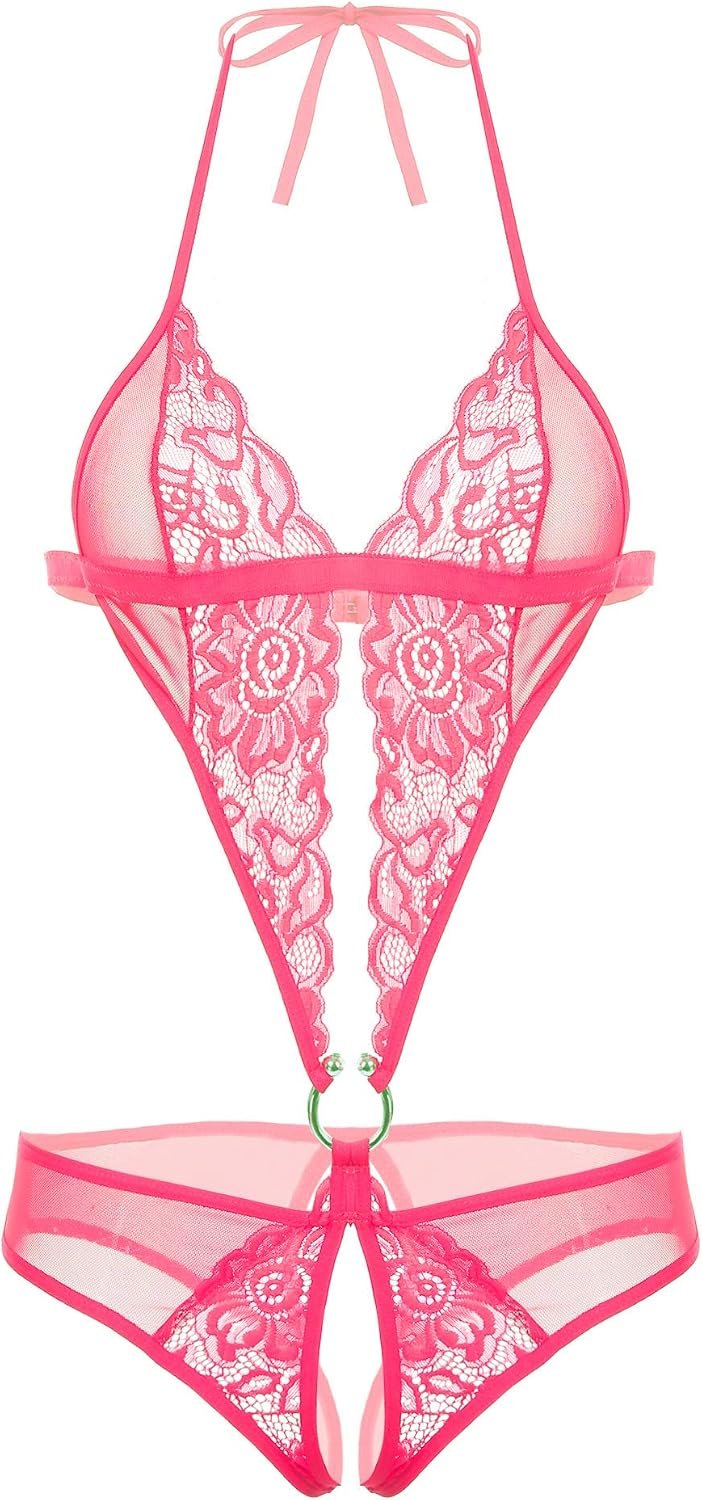 71xilPBup4L._AC_SL1500_.jpg Women's deep-V lace bodysuit; mini-chemise style - Image 1