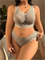 Women Plus Size Bow Lace Bralette Lingerie Set bra and panty sets - Image 2