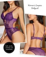 Women's sexy lace bodysuit with mesh V-neck design - Image 2